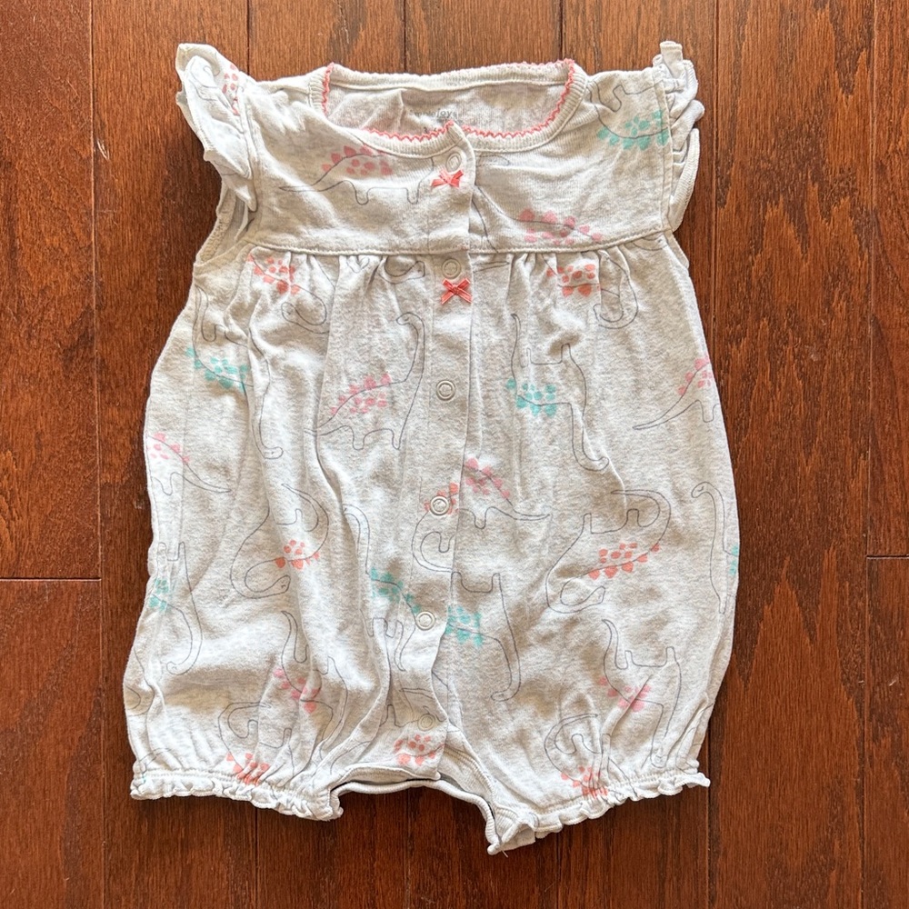 Carter’s Gray Girls Baby Romper with Dinosaur Print 3-6 months